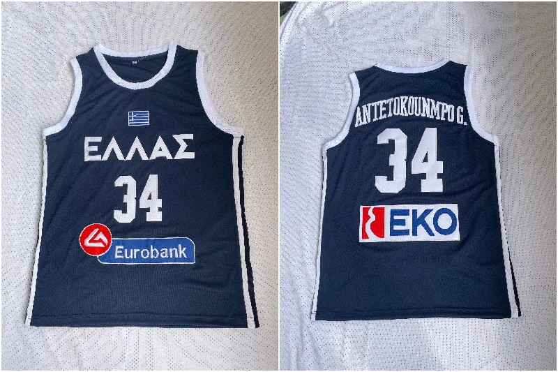 Basketball Jersey for Premium Fabric-Greece Hellas 34 Giannis Antetokounmpo Navy College Basketball Basketball Jersey