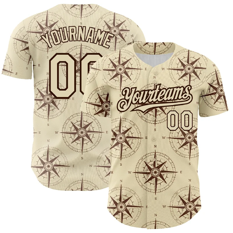 Baseball Jersey for Personalized Team Spirit Apparel-Custom Cream Brown 3D Pattern Design Navigation Compass Authentic Baseball Jersey