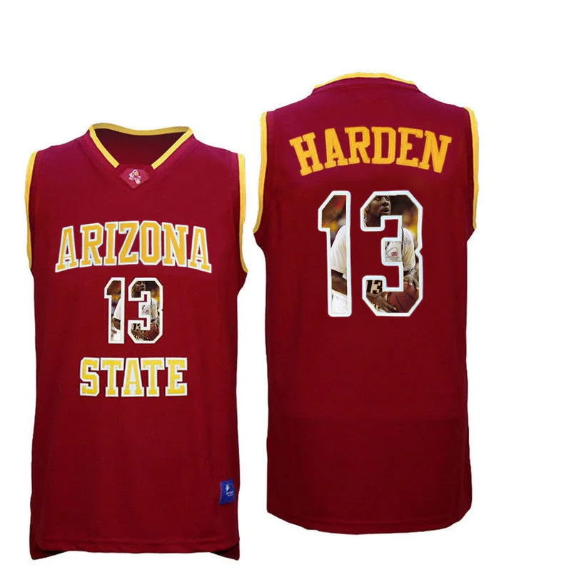 Basketball Jersey for Personalized Fan Support Gear-Arizona State Sun Devils 13 James Harden Red Team Logo Print College Basketball Basketball Jersey4