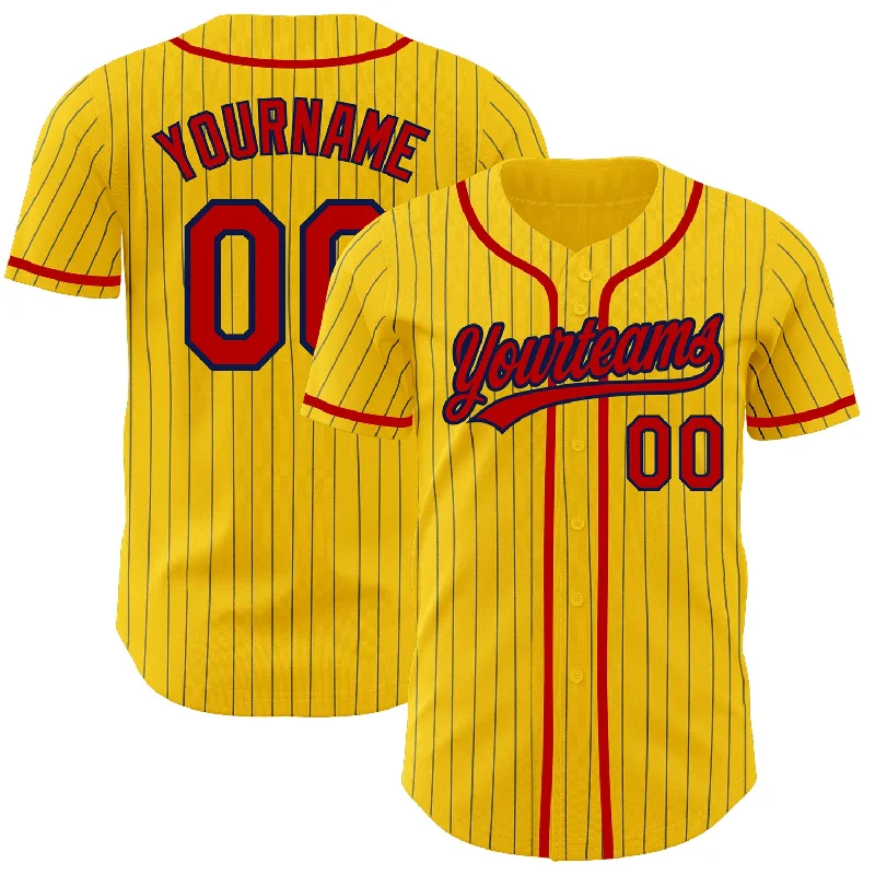 Baseball Jersey for Girls-Custom Yellow Navy Pinstripe Red Authentic Baseball Jersey