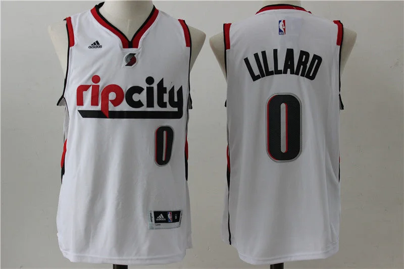 Basketball Jersey for Comfortable Fit for All-Size Players-Blazers 0 Damian Lillard White Rip City Swingman Basketball Jersey