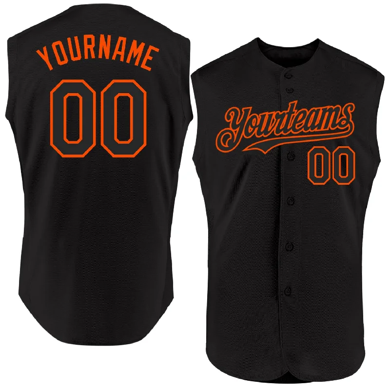 Baseball Jersey for Custom Name and Numbering-Custom Black Orange Authentic Sleeveless Baseball Jersey