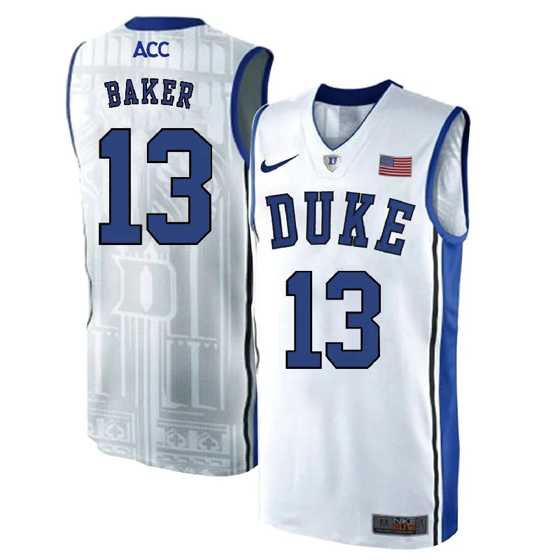 Basketball Jersey for Youth Basketball Teams-Duke Blue Devils 13 Joey Baker White Elite College Basketball Basketball Jersey