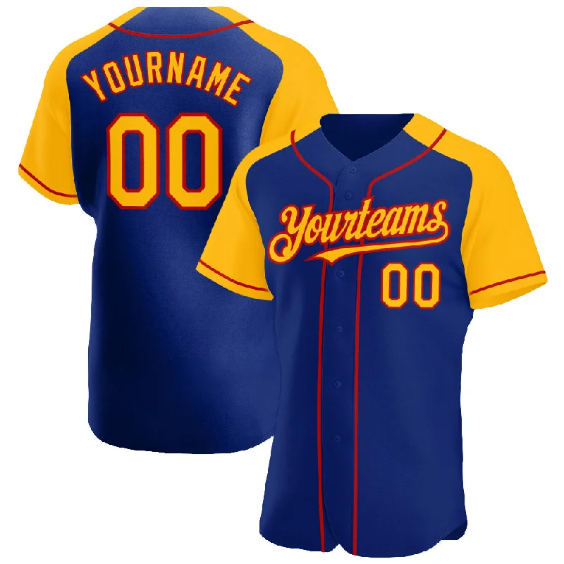 Baseball Jersey for Professional Custom Apparel-Custom Royal Gold-Red Authentic Raglan Sleeves Baseball Jersey