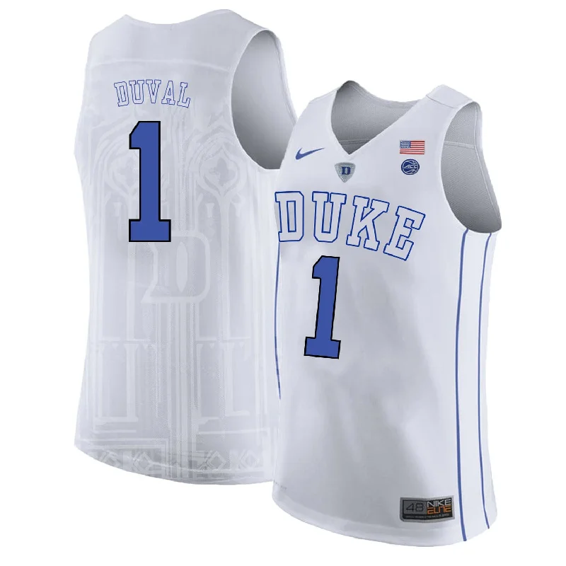 Basketball Jersey for Team Building Apparel-Duke Blue Devils 1 Trevon Duval White College Basketabll Basketball Jersey