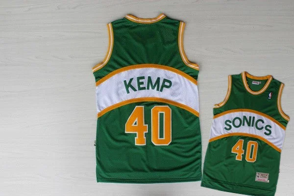 Basketball Jersey for Sports Event Apparel-Supersonics 40 Kemp Green Hardwood Classics Basketball Jerseys