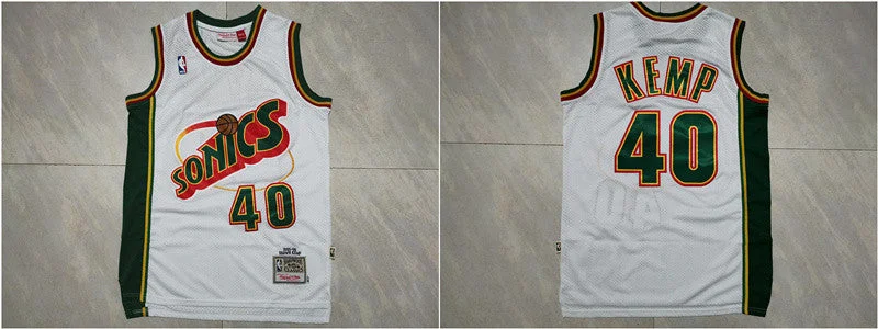 Basketball Jersey for Professional Player Performance-Supersonics 40 Shawn Kemp White 1995-96 Hardwood Classics Basketball Jersey