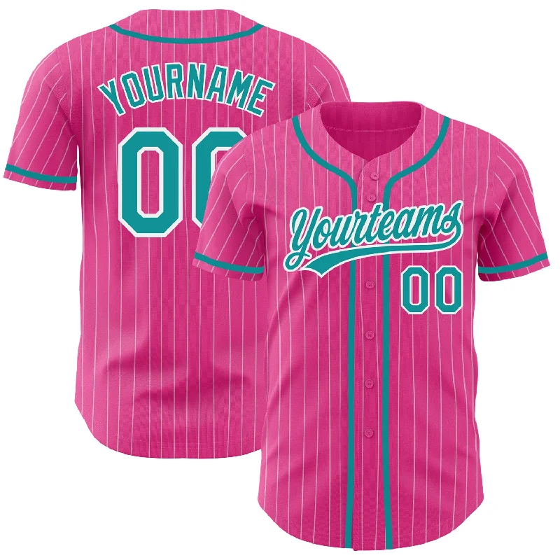 Baseball Jersey for Baseball Event Merch-Custom Pink White Pinstripe Teal Authentic Baseball Jersey