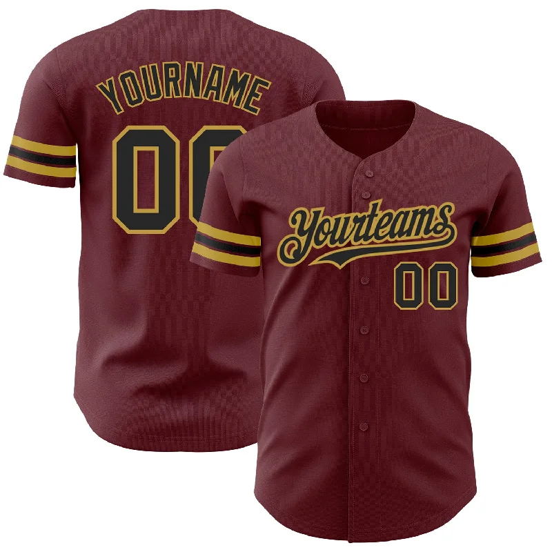 Baseball Jersey for Girls-Custom Burgundy Black-Old Gold Authentic Baseball Jersey