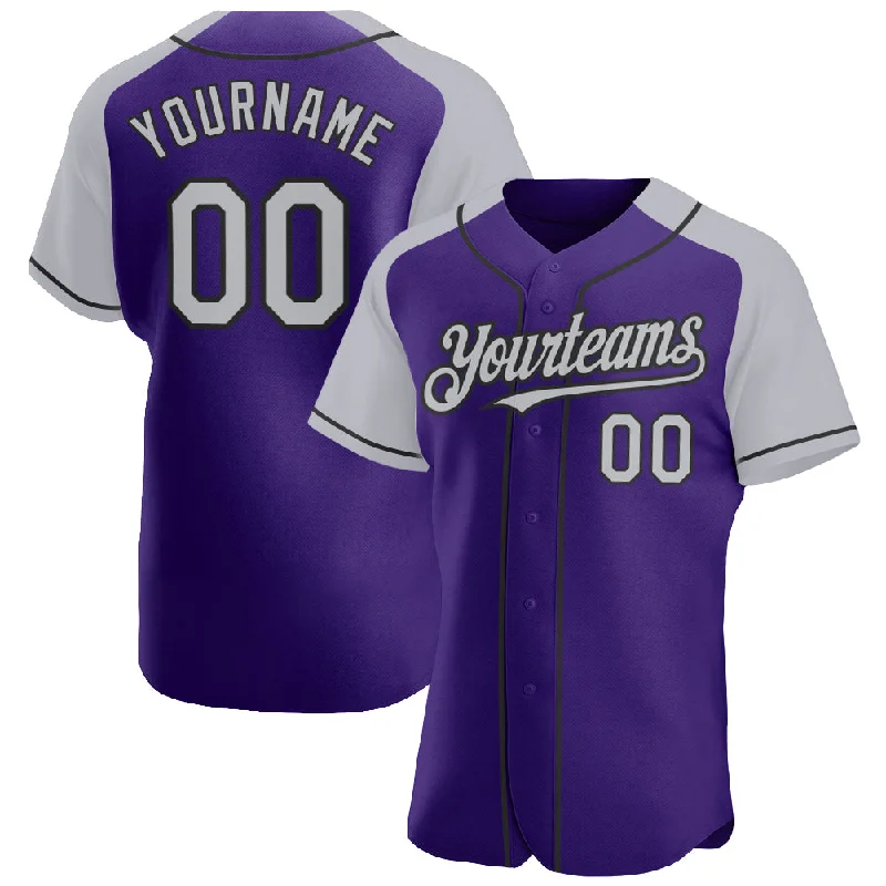 Baseball Jersey for Soft Fabric Feel-Custom Purple Gray-Black Authentic Raglan Sleeves Baseball Jersey