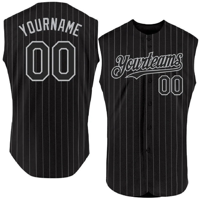 Baseball Jersey for Stylish and Comfortable Designs-Custom Black Gray Pinstripe Gray Authentic Sleeveless Baseball Jersey