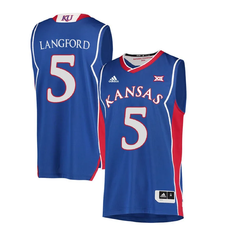 Basketball Jersey for Personalized Game Day Apparel-Kansas Jayhawks 5 Keith Langford Blue Throwback College Basketball Basketball Jersey