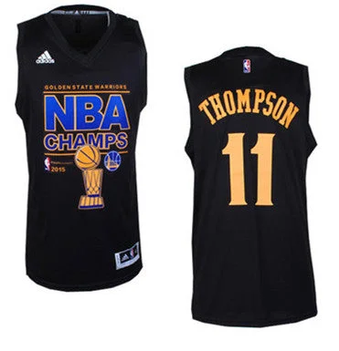 Basketball Jersey for Trendy Streetwear-Warriors 11 Thompson Black 2015 Champions Basketball Jersey