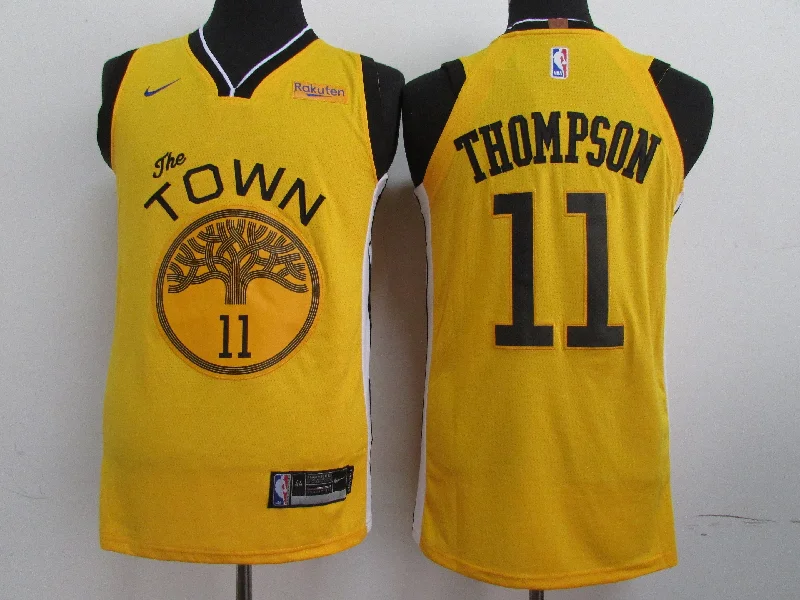 Basketball Jersey for All-Season Wear-Warriors 11 Klay Thompson Yellow 2019 Earned Edition Authentic Basketball Jersey