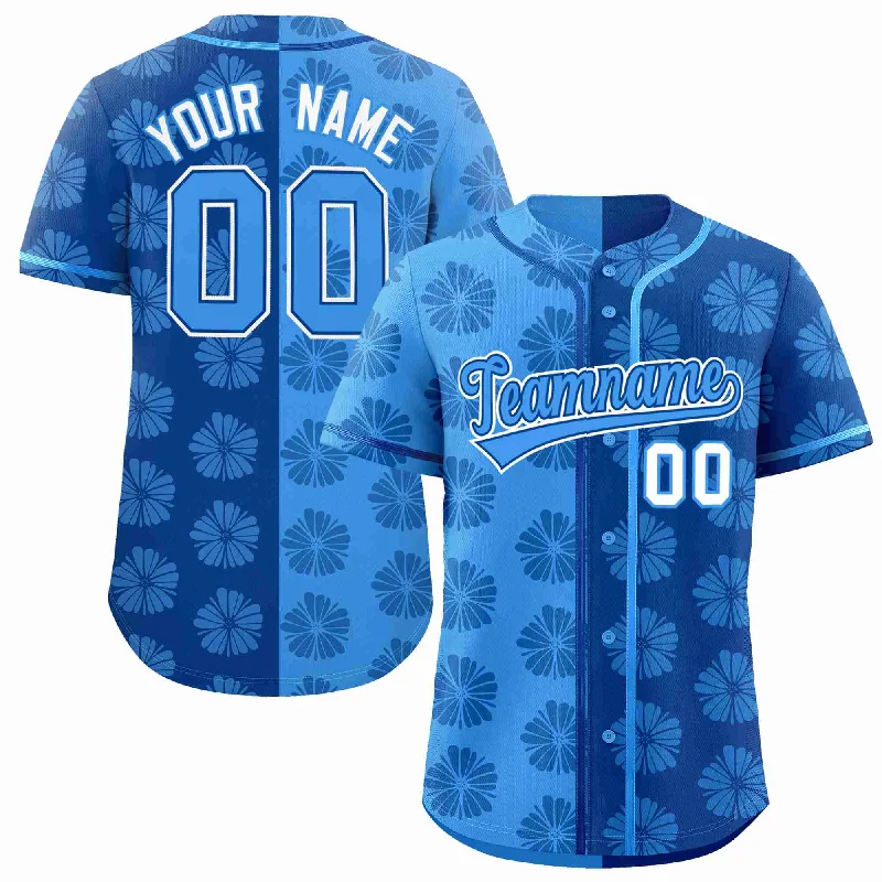 Baseball Jersey for Stylish Uniform Designs-Custom Powder Blue Royal Split Fashion Flower Graffiti Pattern Authentic Baseball Jersey