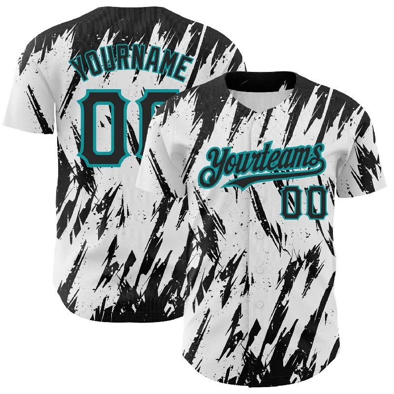 Baseball Jersey for Custom Team Apparel-Custom White Black-Teal 3D Pattern Design Abstract Sharp Shape Authentic Baseball Jersey