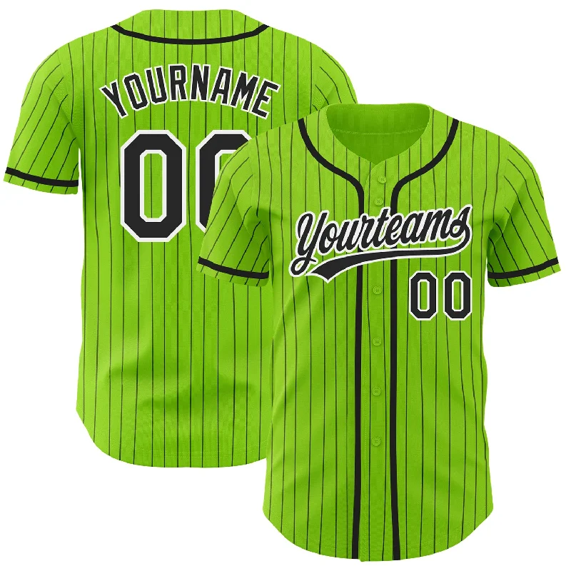 Baseball Jersey for Comfortable Game Day-Custom Neon Green Black Pinstripe White Authentic Baseball Jersey