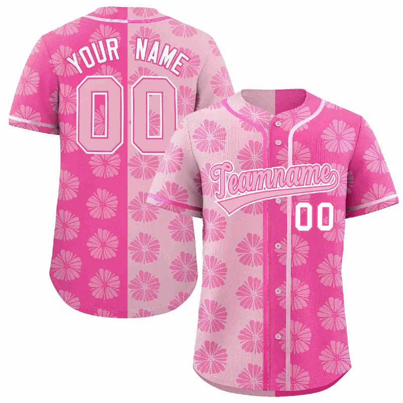 Baseball Jersey for Outdoor Play-Custom Light Pink Pink Split Fashion Flower Graffiti Pattern Authentic Baseball Jersey