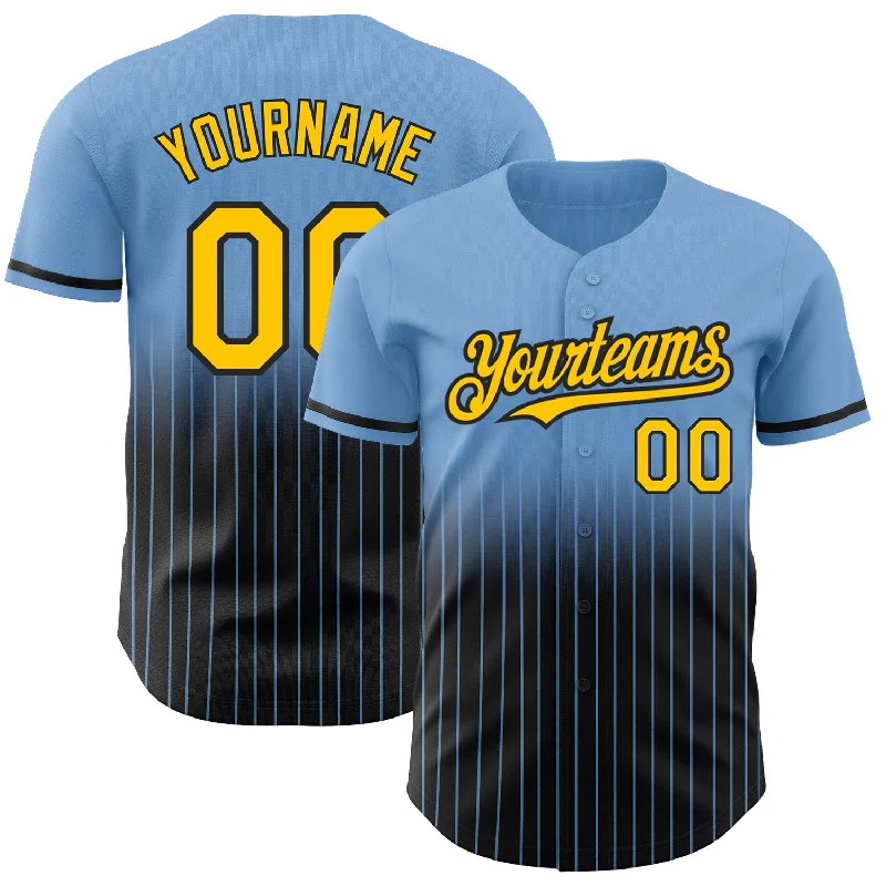 Baseball Jersey for Stylish and Fun Designs-Custom Light Blue Pinstripe Yellow-Black Authentic Fade Fashion Baseball Jersey