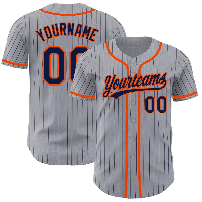 Baseball Jersey for Stylish Uniform Designs-Custom Gray Navy Pinstripe Orange Authentic Baseball Jersey