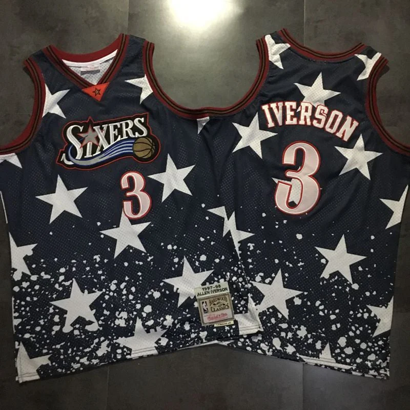 Basketball Jersey for Team Identification and Branding-76ers 3 Allen Iverson Black Independence Day Stitched Basketball Basketball Jersey