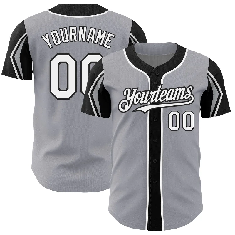 Baseball Jersey for Game-Ready Performance-Custom Gray White-Black 3 Colors Arm Shapes Authentic Baseball Jersey