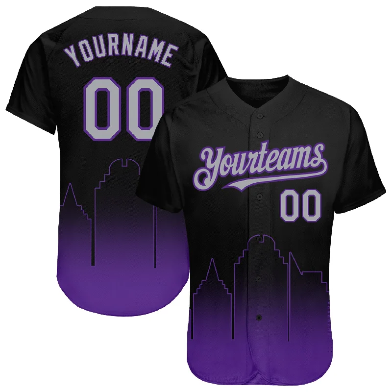 Baseball Jersey for Custom Logos-Custom Black Gray-Purple 3D Sacramento City Edition Fade Fashion Authentic Baseball Jersey