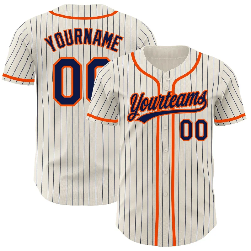 Baseball Jersey for Premium Custom Team Apparel-Custom Cream Navy Pinstripe Orange Authentic Baseball Jersey