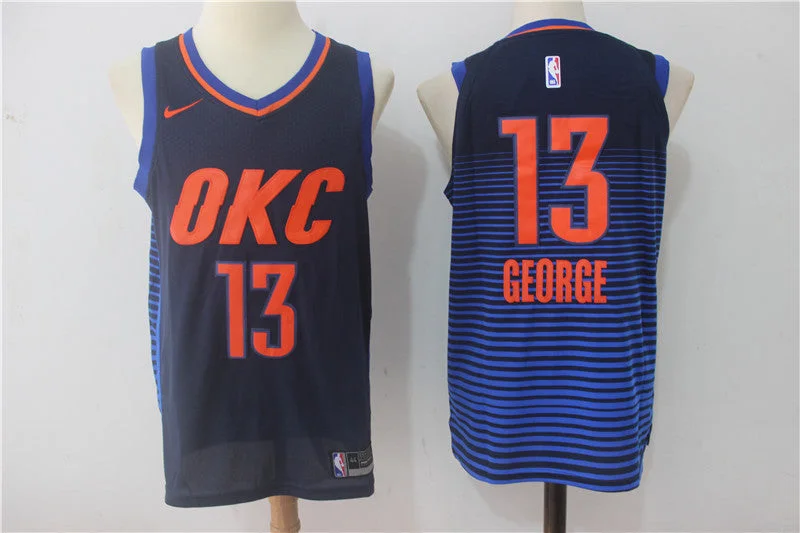 Basketball Jersey for Game Day Apparel-Thunder 13 Paul George Navy Authentic Basketball Jersey