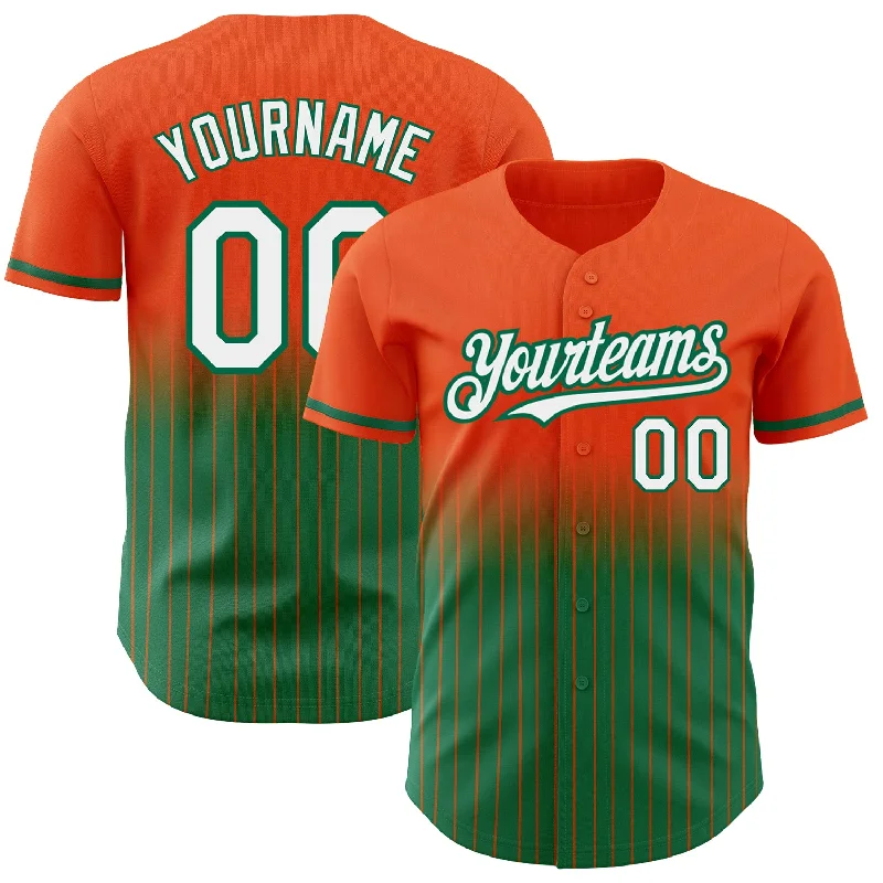 Baseball Jersey for Authentic Team Design-Custom Orange Pinstripe White-Kelly Green Authentic Fade Fashion Baseball Jersey