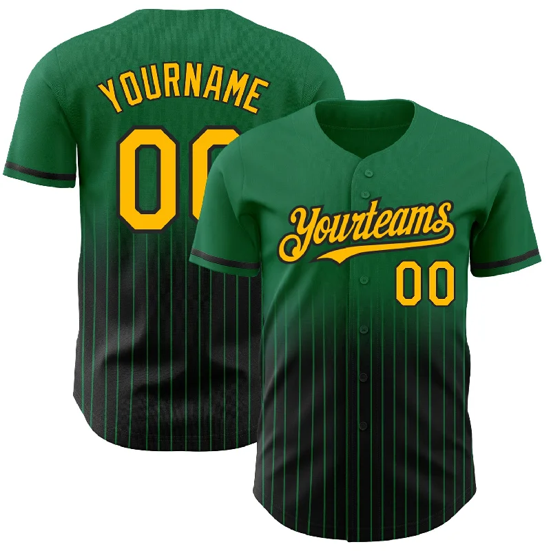 Baseball Jersey for Comfortable and Soft Team Jerseys-Custom Kelly Green Pinstripe Gold-Black Authentic Fade Fashion Baseball Jersey