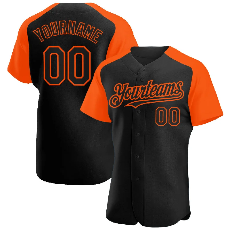 Baseball Jersey for Team Uniforms-Custom Black Orange Authentic Raglan Sleeves Baseball Jersey