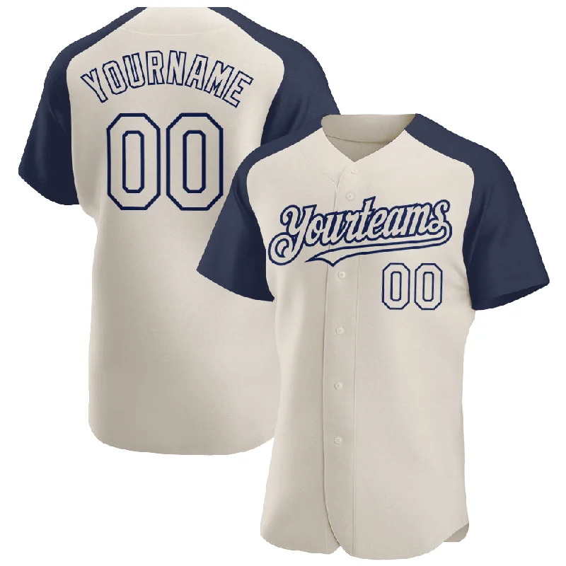 Baseball Jersey for Softball Teams-Custom Cream Navy Authentic Raglan Sleeves Baseball Jersey