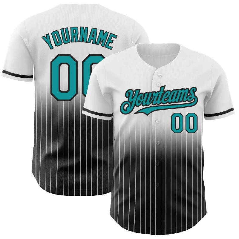 Baseball Jersey for Vintage Style-Custom White Pinstripe Teal-Black Authentic Fade Fashion Baseball Jersey