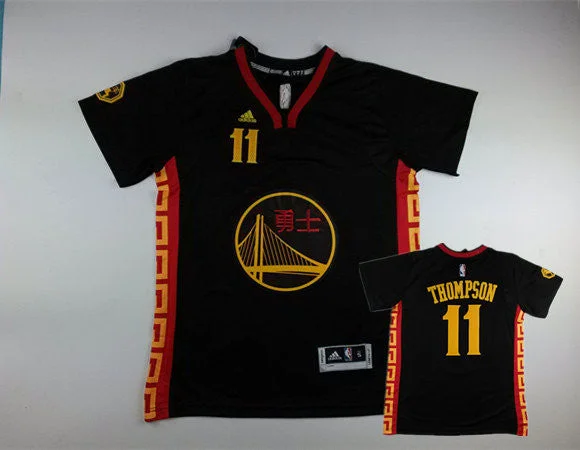 Basketball Jersey for Custom Fan Gear and Merchandise-Warriors 11 Thompson Black Chinese New Year Short Sleeve Basketball Jerseys