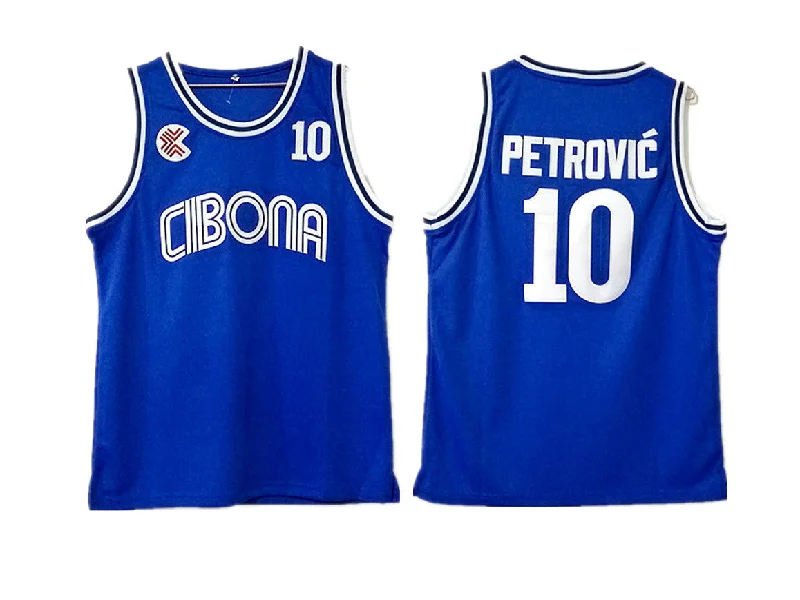 Basketball Jersey for Game Day Apparel-Cibona 10 Drazen Petrovic Blue College Basketball Basketball Jersey