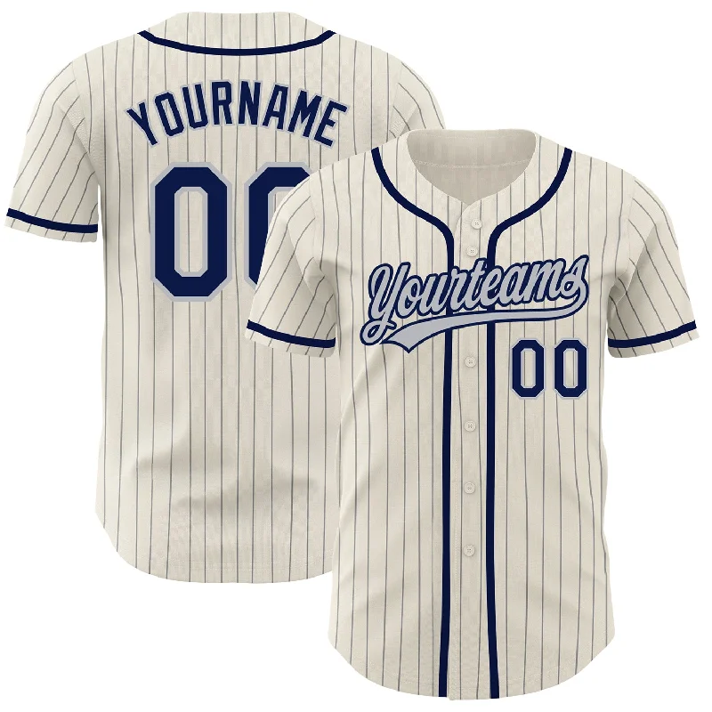 Baseball Jersey for Premium Baseball Fan Gear-Custom Cream Gray Pinstripe Navy Authentic Baseball Jersey