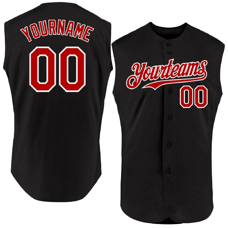 Baseball Jersey for Premium Quality Customization-Custom Black Red-White Authentic Sleeveless Baseball Jersey