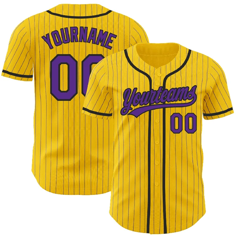 Baseball Jersey for Fast-Pitch Softball-Custom Yellow Purple Pinstripe Black Authentic Baseball Jersey