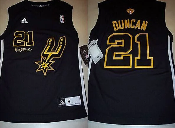 Basketball Jersey for Kids’ Basketball Events-Spurs 21 Tim Duncan Black 2014 The Finals Basketball Jerseys