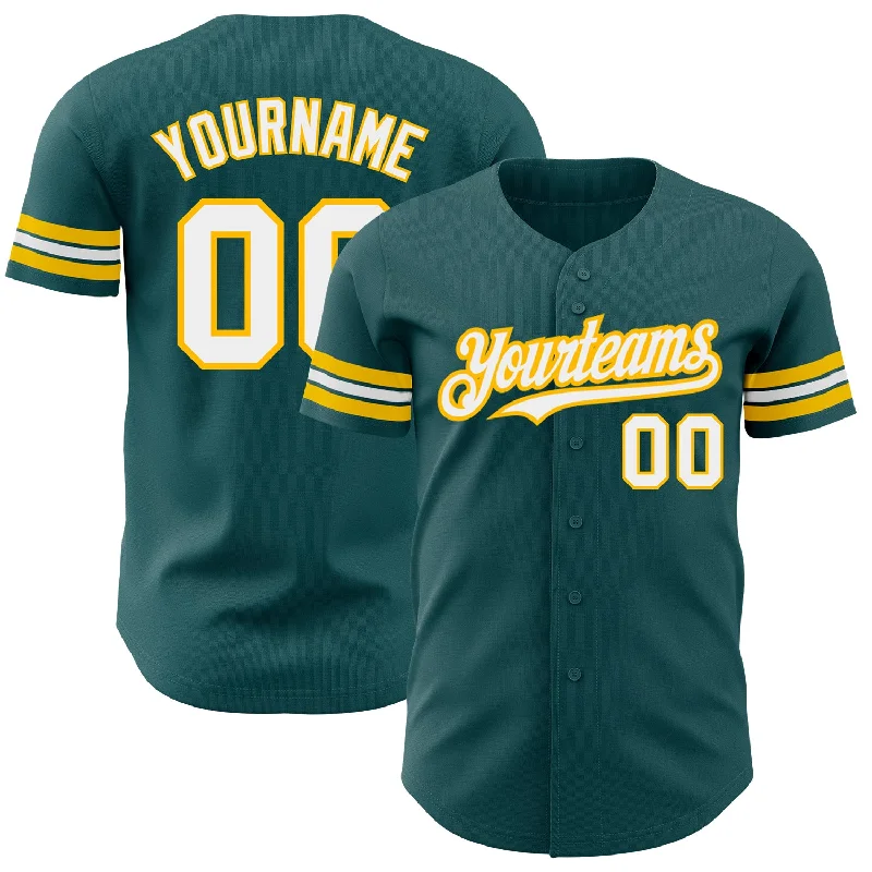 Baseball Jersey for Custom Logos-Custom Midnight Green White-Gold Authentic Baseball Jersey