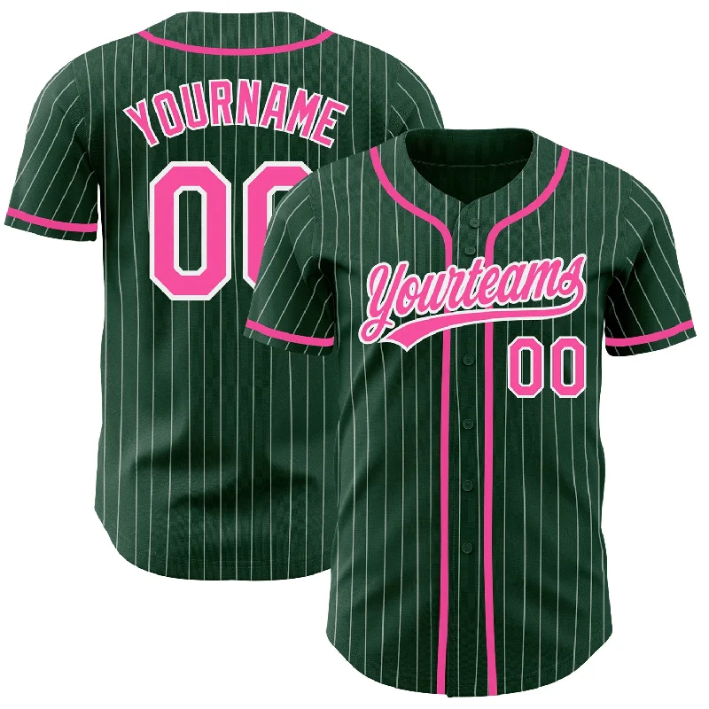 Baseball Jersey for Professional Team Jersey Design-Custom Green White Pinstripe Pink Authentic Baseball Jersey