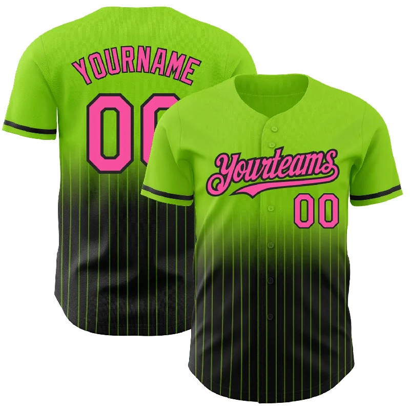 Baseball Jersey for Comfortable Youth Fit-Custom Neon Green Pinstripe Pink-Black Authentic Fade Fashion Baseball Jersey