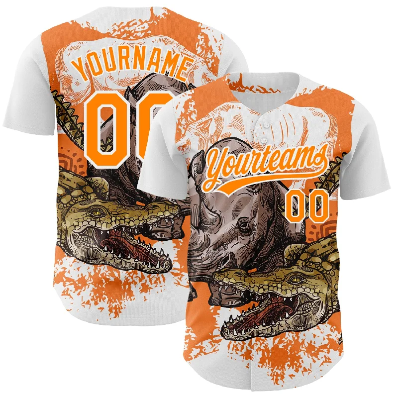 Baseball Jersey for Personalized Game Jerseys-Custom White Bay Orange 3D Pattern Design Crocodile Authentic Baseball Jersey