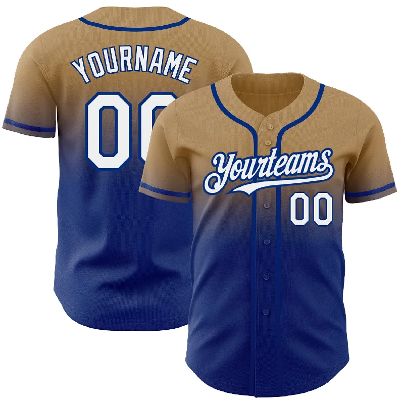 Baseball Jersey for Custom Team Colors-Custom Old Gold White-Royal Authentic Fade Fashion Baseball Jersey