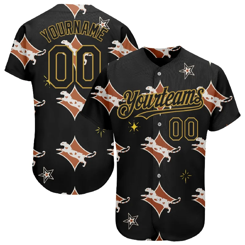 Baseball Jersey for Stylish and Comfortable Designs-Custom Black Old Gold 3D Pattern Design Leopard Authentic Baseball Jersey