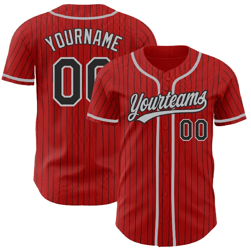 Baseball Jersey for Premium Baseball Fan Gear-Custom Red Black Pinstripe Gray Authentic Baseball Jersey