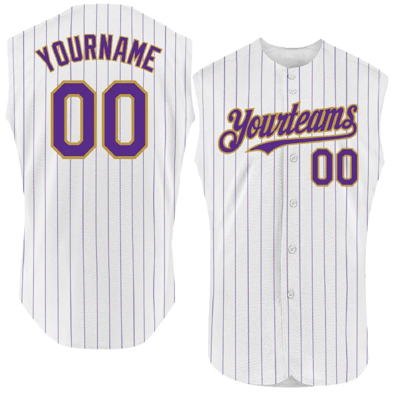 Baseball Jersey for Stylish Street Wear-Custom White Purple Pinstripe Gray Authentic Sleeveless Baseball Jersey