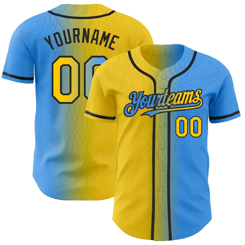 Baseball Jersey for Performance Fit-Custom Electric Blue Yellow-Black Authentic Gradient Fashion Baseball Jersey