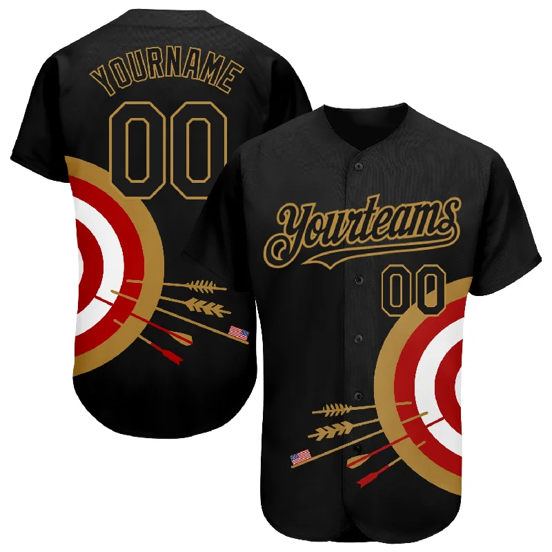 Baseball Jersey for Lightweight Comfort-Custom Black Old Gold-Red 3D Pattern Design Dart Board Target Authentic Baseball Jersey